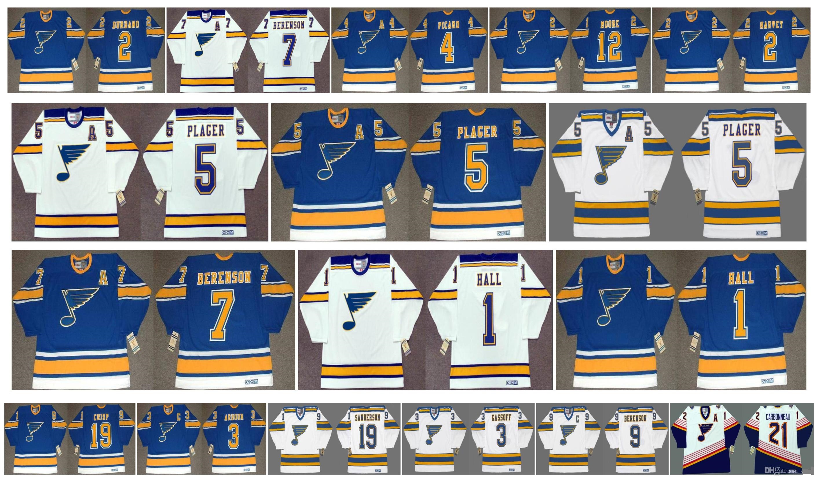 

Vintage St. Louis Blues Jerseys BOB PLAGER TERRY CRISP AL ARBOUR Derek Sanderson BOB GASSOFF RED BERENSON Guy Carbonneau CCM Retro Hockey, Colour 3