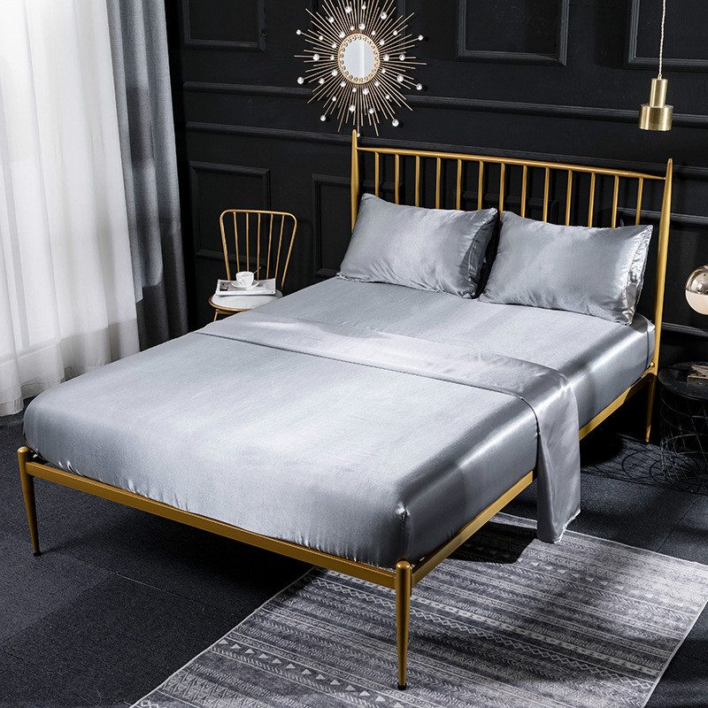 

Satin Silk Bedding Set Queen King Size Black Satin Bedsheet Pink Pillowcase Bedclothes Fitted Bed Sheet Textile for Home, White