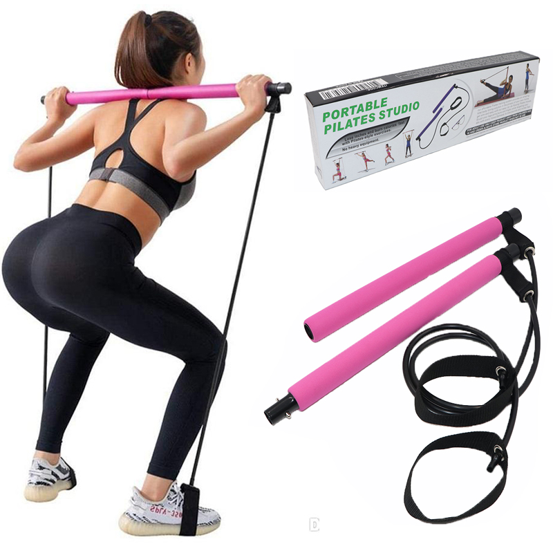 

Exercise Resistance Band Yoga Pilates Bar Kit Portable Stick Muscle Toning Bar Home Gym Pilates with Foot Loop for Total Body Workout, Multicolors