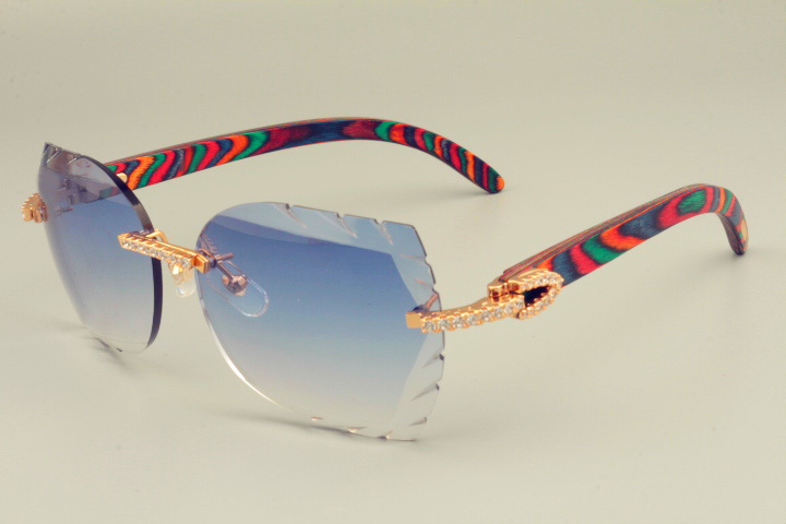 

19 years free shipping fashion engraving lens natural color wooden temple sunglasses diamond series sunglasses 8300817 Size: 58-18-135mm
