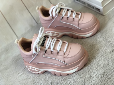 

Hot Sale-Women Rubber/Leather/Polyester Factory Buffalo Black 1339 Platform Sneakers, White