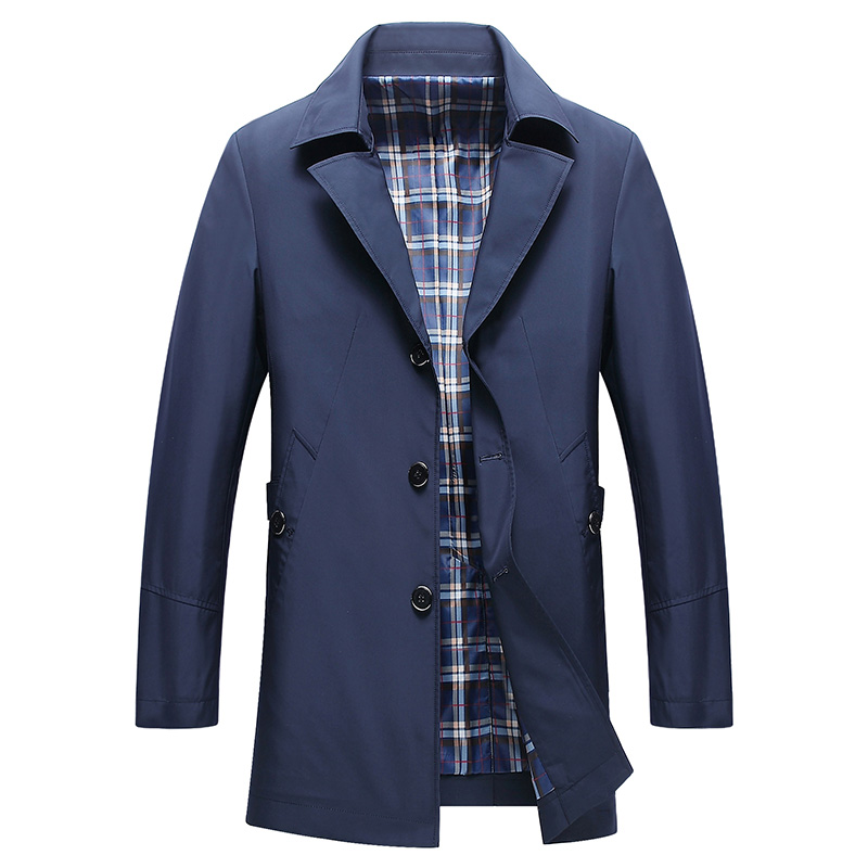 

Fashion solid color thin tench men turn down collar single breasted coat outerwear 2019 spring autumn plus size M - XXXXL, Beige