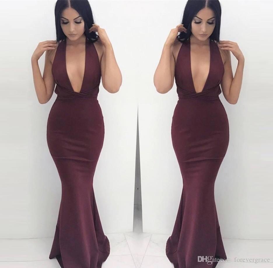 

2019 Graceful Mermaid Prom Dress South African Deep V Neck Halter Formal Holidays Evening Party Gown Custom Made Plus Size, Hunter green