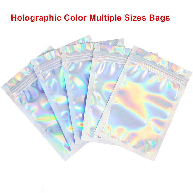 

Holographic Color Multiple Sizes Resealable Smell Proof Bags Foil Pouch Bag Flat package for Party Favor Food Storage packaging