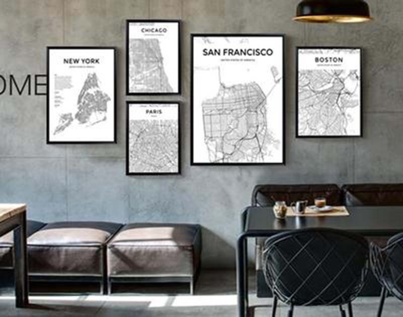 

Black White World City Map Poster Nordic Living Room Milan New York Hongkong Wall Art Pictures Home Decor Canvas Painting