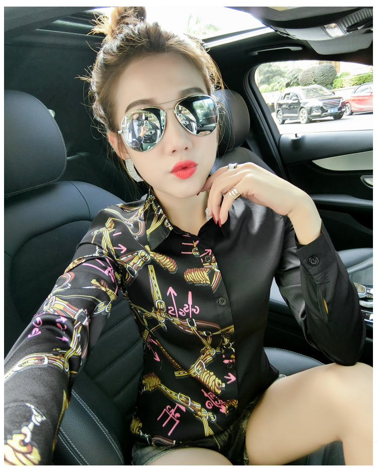

Luxury Silk Satin Runway Shirts Spring Fall Women Long Sleeve Lapel Neck Printed Ladies Button Blouse Plus Size Office Designer Shirt Tops, White
