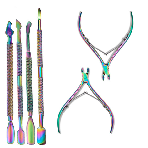 

Nail Cuticle Pusher Scissors Tweezer Rainbow Cutter Clipper Dead Skin Cuticle Remover Manicure Nail Art Accessories Tools