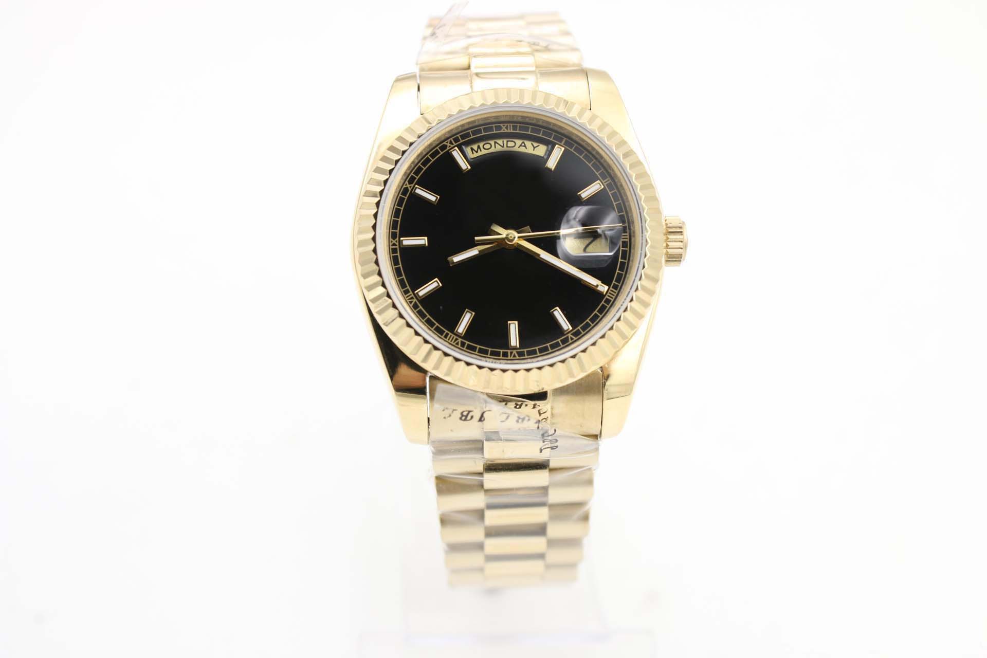 

2019Day Week Men's Watch Black Dial 18K Gold 37mm Date stainless steel Original clasp GD2836 Automatic Movement Roma wristwatch, Shipping cost