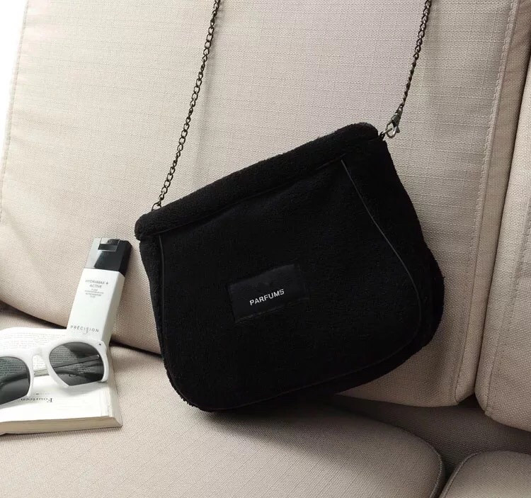 

HOT velvet handbag with classic pattern soft storage bag makeup case with chain