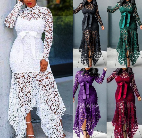 

2020 Designer Vintage Party Dresses Sexy Black Lace Long Dress Plus Size S-5XL Women Mesh Hollow Out Bodycon Blue African Maxi Dress Ladies, Red