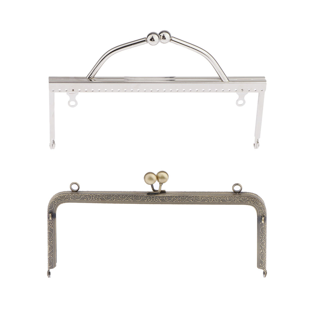 

2x square bag hanger / bag lock / kiss lock frame metal handle with bag handle, Black