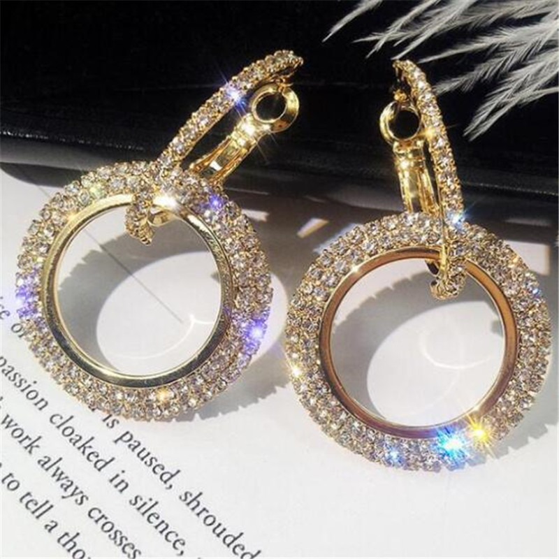 

Charm Olaru Trendy Crystal Circle Hoop Earring Woman Korean Statement Gold And Sliver Elegant Earrings Fashion Jewelry Brincos