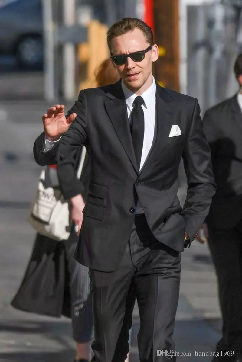 Deux boutons noir homme costume de travail marié Tuxedos hommes robe de bal Blazer vêtements costumes de mariage (veste + pantalon + cravate) D: