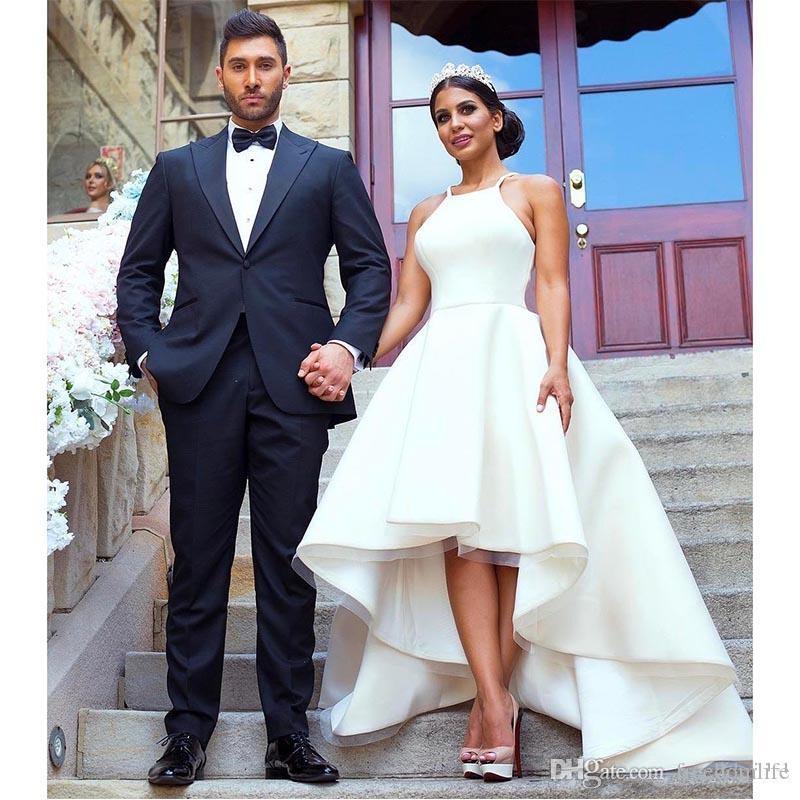 Discount Elegant Arabic White High Low Wedding Dresses For Women