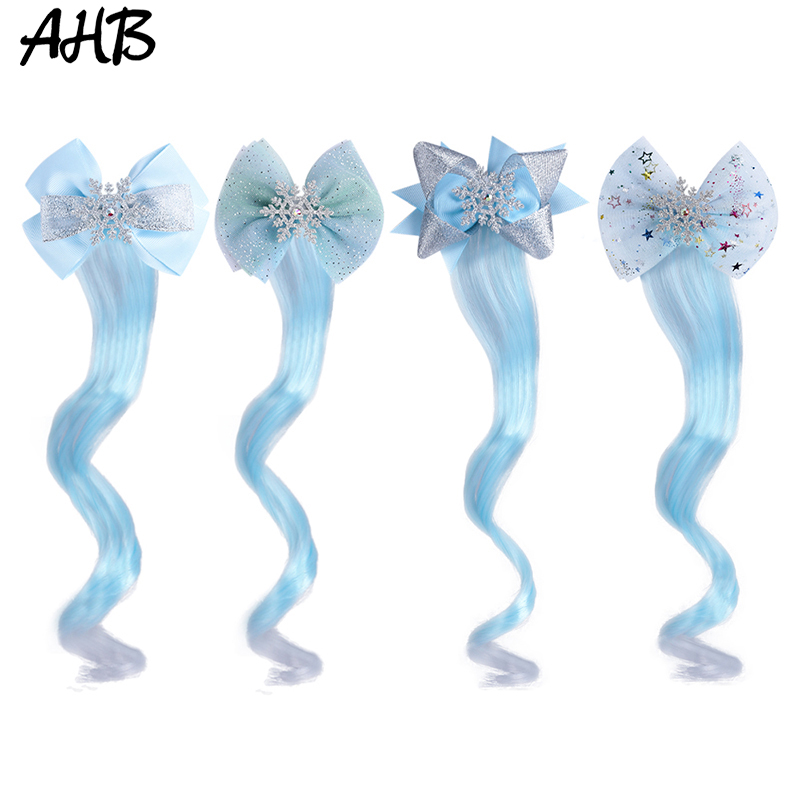 

HOT SELLING Girls Lace Bowknot Curly Wig hair Clip Pigtail Holder Kids Snowflake Hairpins Barrettes Twist Braider Hair Ornament