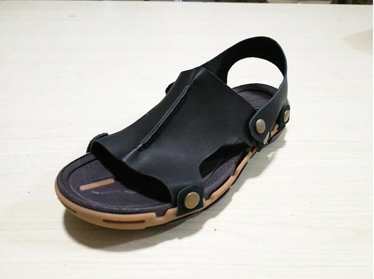 

style Men Casual Shoes Flip Flops Brand Summer Men Sandals Split Leather Men Beach Sandals size 38-43, Black