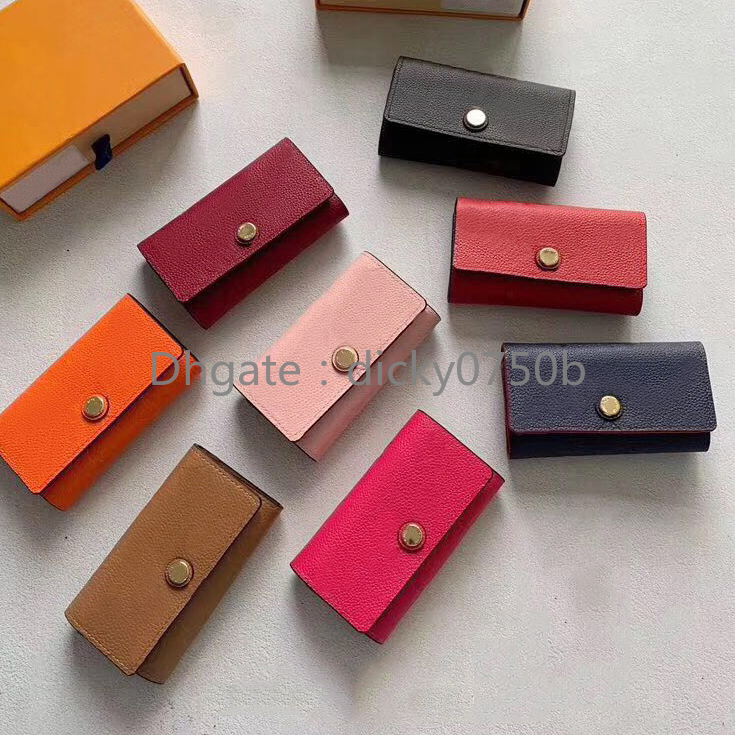 

Top quality multicolor leather key holder short designer six key wallet women classic zipper pocket men design key purse wholesale, Red