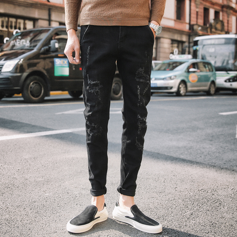 

Autumn And Winter New Boutique Men's Casual Jeans Youth Wild Large Size Fashion Trousers Warm Solid Color Simple Loose, As shown in figure