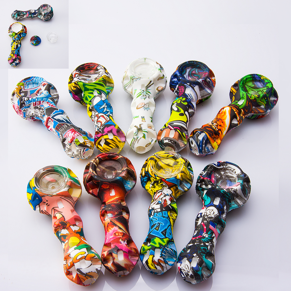 

Silicone Hand Pipe Printing Silicon Mini Water Pipe Glass Bowl Stainless Steel Dabble For Dry Herb Customized Printings
