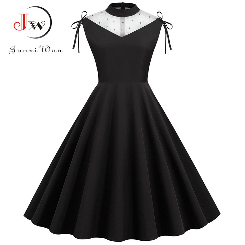

Black Lace Elegant Party Dress Women Summer Sleeveless Bow Beading Solid Vintage Dresses Robe Femme Casual Office A Line Vestido, Pettiskirt red