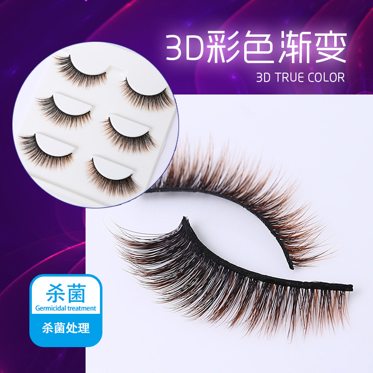 

3 Pairs / Set Faux Mink Hair Colorful Eyelashes 3D Brown Gradient Color False Eyelash Extensions LX-04