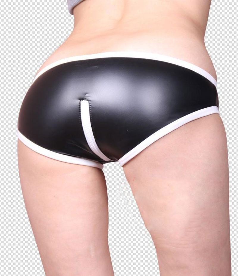 

Exotic Hot Shorts Low Rise Waist Booty Short Zipper Open U Crotch Shorts Latex Plus Size, Black