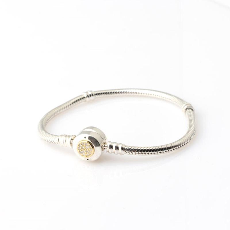 

14K Yellow Gold plated classic Bracelets Logo Original Box for Pandora 925 Silver 3mm Snake Chain Bracelet for Women