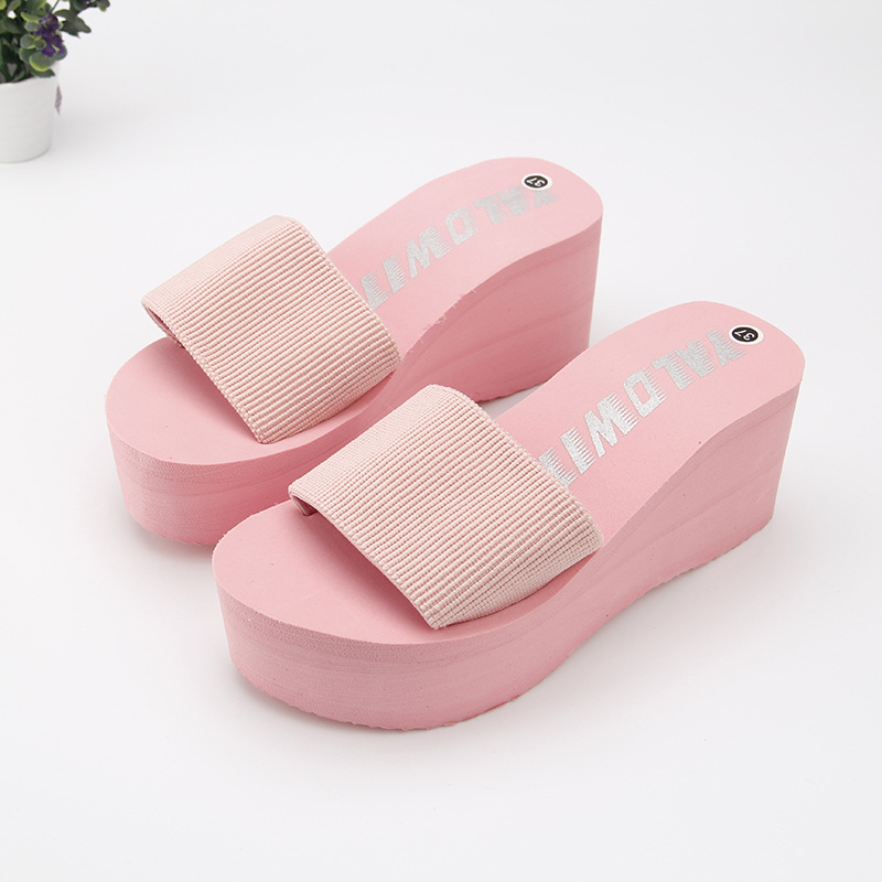 

2020 Cheap Simple Chanclas Elastic Fabric Slippers Women High Heel Beach Flip Flops Summer Platform Sandals Zapatos Mujer Lady, Black 7cm