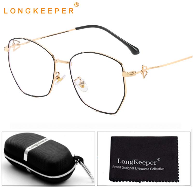 

Sunglasses LongKeeper Women's Anti Blue Light Glasses With Case Fashion Polygon Clear Lens Eyeglasses Metal Spectacle Frame Gift Set