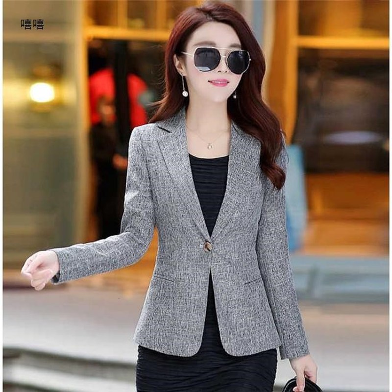 

Fashionable new spring and autumn temperament slim suit Blazers Women' Clothing long-sleeved casual office Korean suit jacket, Blue