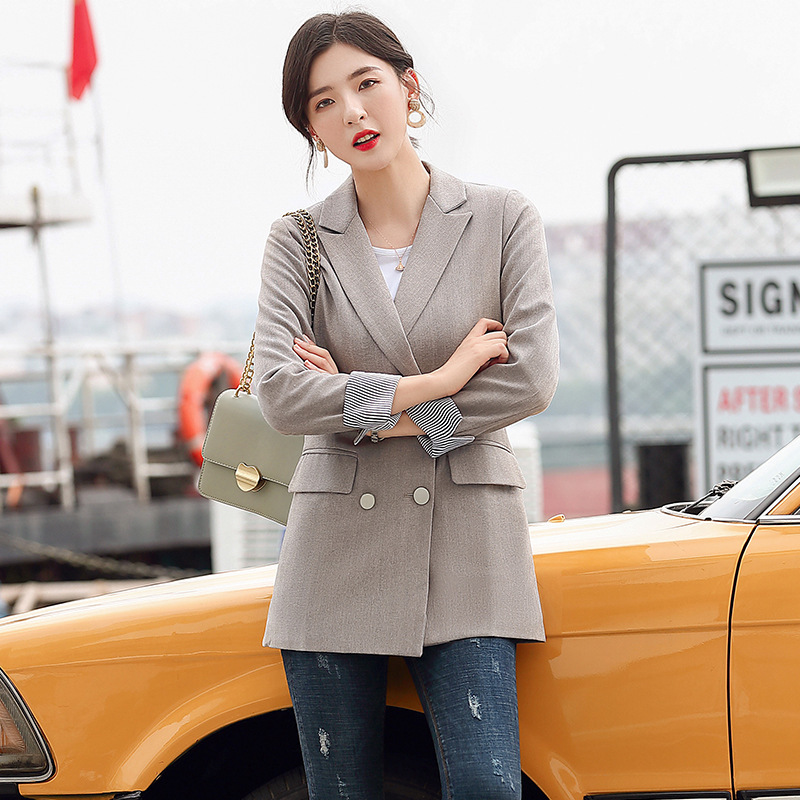 

Women' single coat 2019 autumn new fashion casual temperament loose comfortable wild double-breasted suit blouse