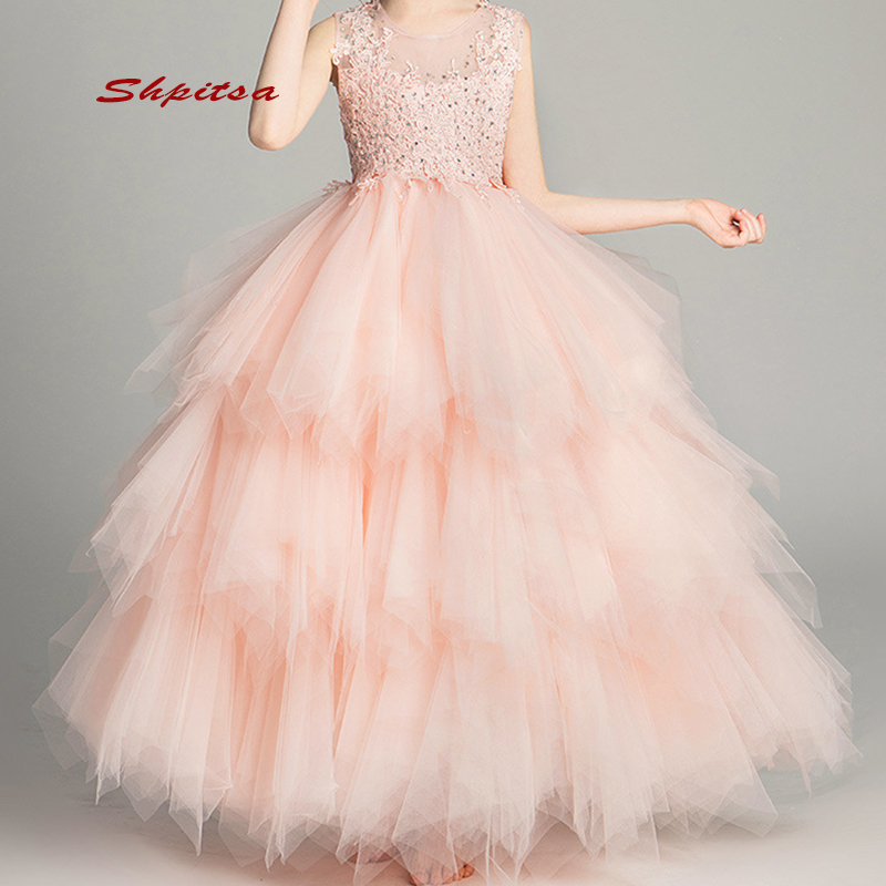 

Pink Lace Flower Girl Dresses for Weddings Party Tulle Flowergirl First Communion Pageant Dresses for Wedding Girls Kid