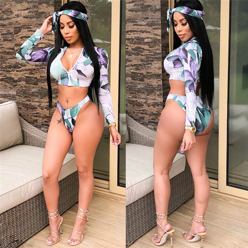 Bikini 2019 push-up rembourré fermeture éclair haut court maillot de bain maillot de bain maillot de bain pour femmes deux pièces costumes bikini