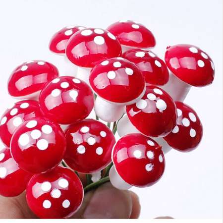 

50pcs Mini Red Mushroom Garden Ornament Miniature Plant Pots Fairy DIY Dollhouse Landscape Bonsai Plant