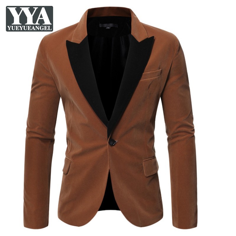 

Spring Vintage Velvet Wedding Dress Jacket Mens Blazer Coat Fashionable Casual Blazers Business Single Button Slim Fit Male Coat, Black
