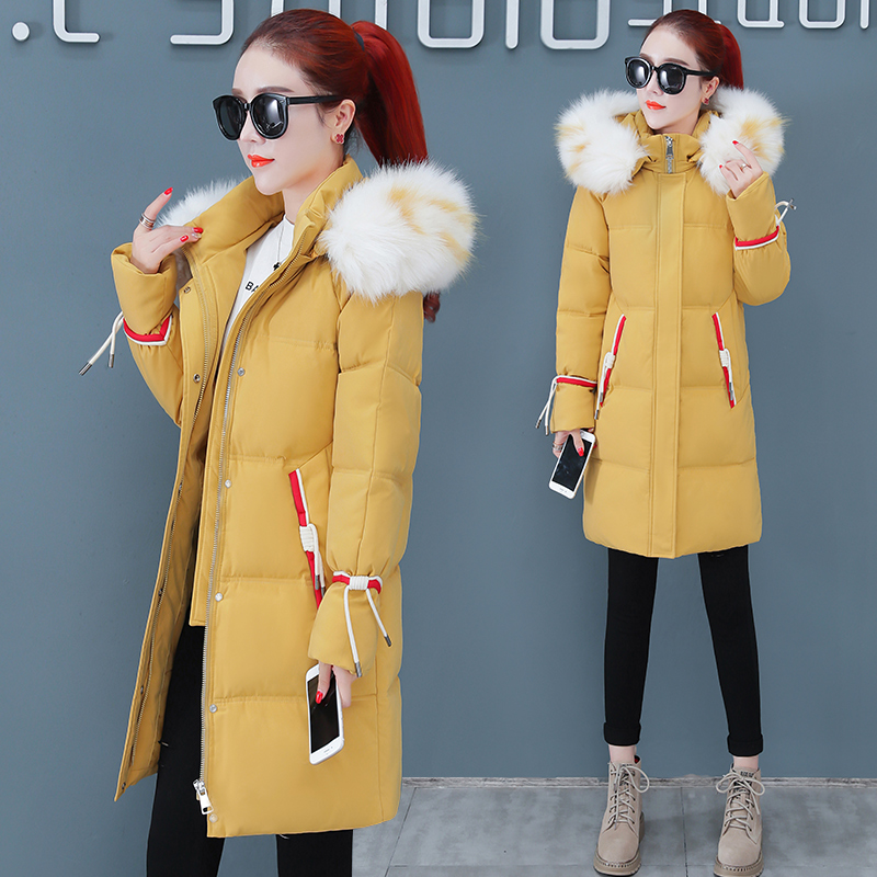 

Wholesale winter women's new large fur collar winter long section collar fashion slim down jacket new coat size S-4XL, Yellow