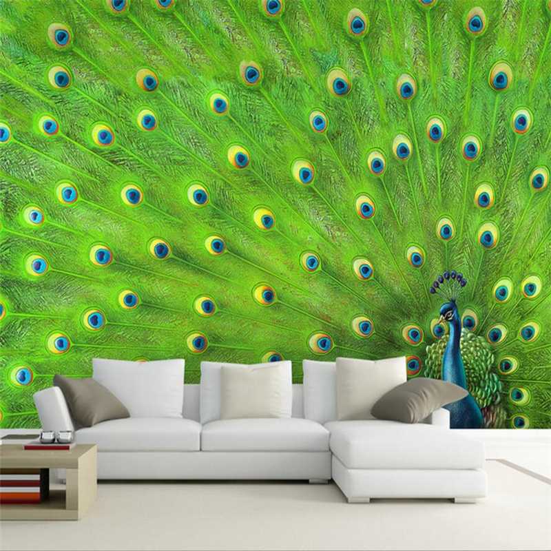 

mural papel parede Custom wallpaper Peacock Feather Living Room TV Wall Wall Decorative Wallpaper Mural 3d murals, As pic
