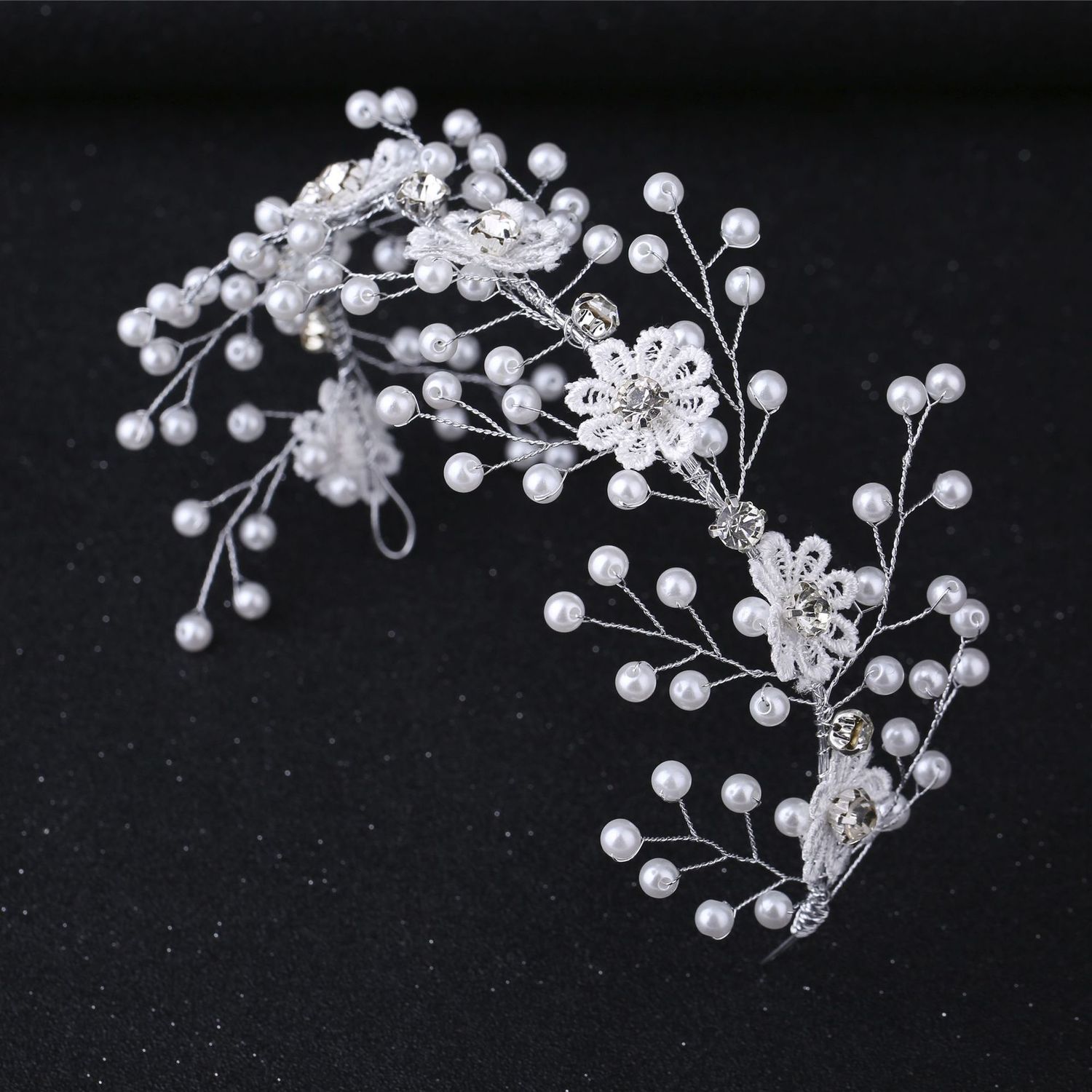 

Korean Bride Wedding Headwear Manual Pearl Torsional Beads White Lace Hair Band Hair Decorate Soft Chain Wedding Dress Accessories