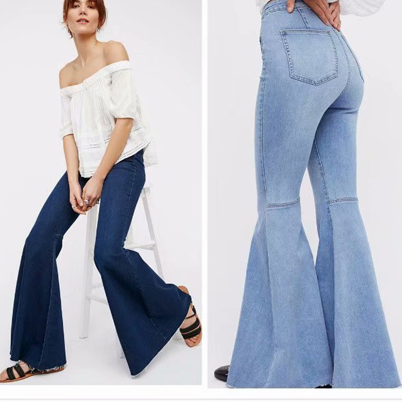 

Summer Washed Flare Jeans Woman Denim Long Trousers Vintage Women Clothes 2019 High Waist Full Length Pants Stretchy Jeans New