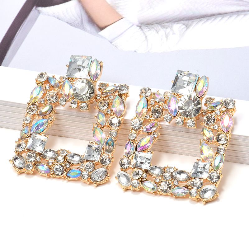 Gold Square Rond Strass Longue Goutte Dangle Boucles d/'oreilles mariage Fashion Jewelry