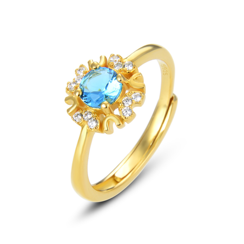 

Cluster Rings Wholesale Ring Retro Exaggerated Fashion S925 Sterling Silver Crystal Yellow Gold Open Female Finger Accessories With Box