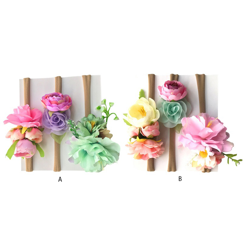 

3pcs/lot Floral Nylon Elastic Headband Children Fashion Headwear Baby Girls Cute Hair Accessories Set Birthday Gift, 02