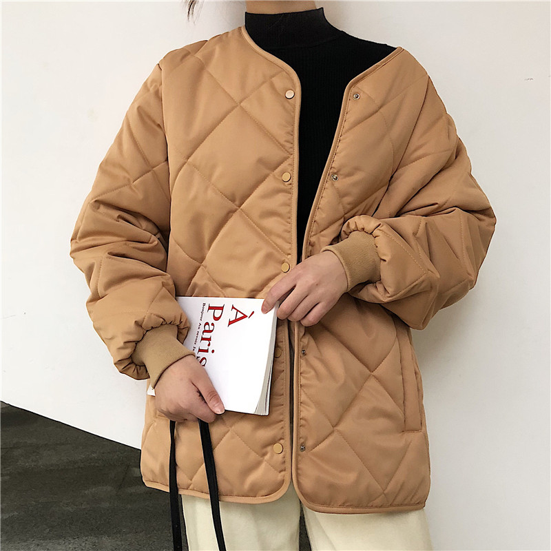 

Rhombus Thick Checks Solid Color Stand Collar Q129, Khaki