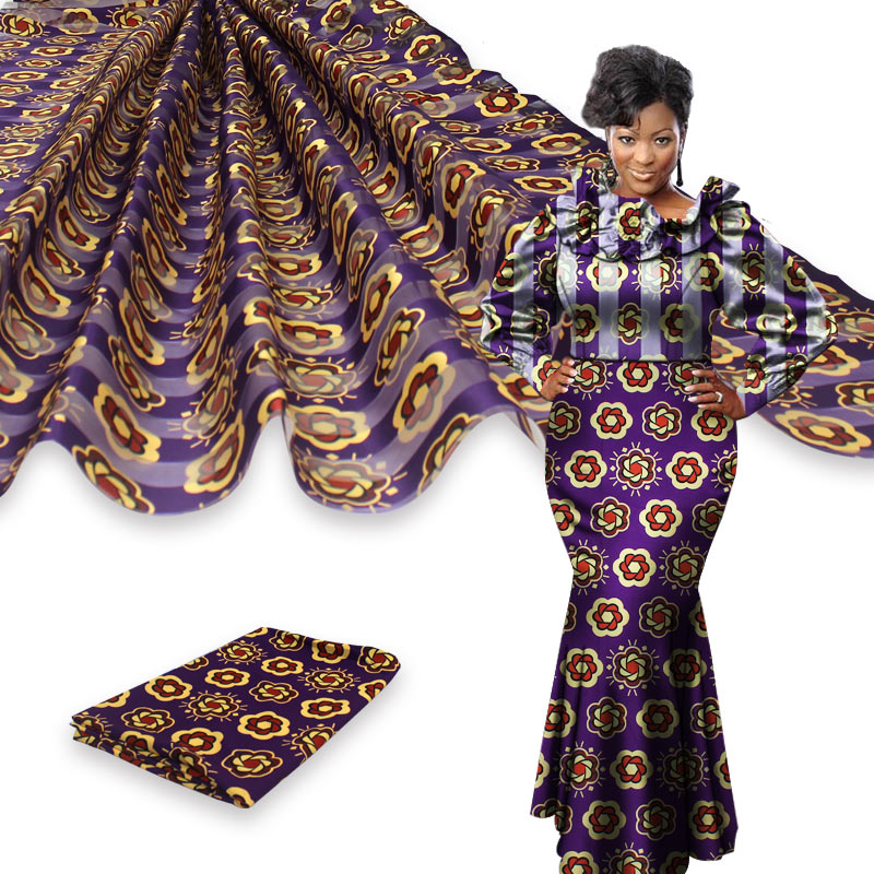 

High quality digital printed design african fabric Organza Ribbon pattern satin silk fabric for party dress(4+2yards) ORP004