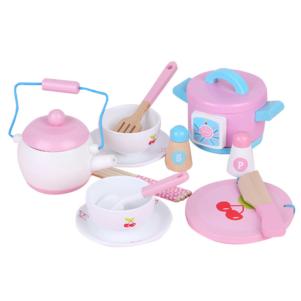 Pretend Play Kitchen Wooden Toy Cooking Food Utensils Cookware