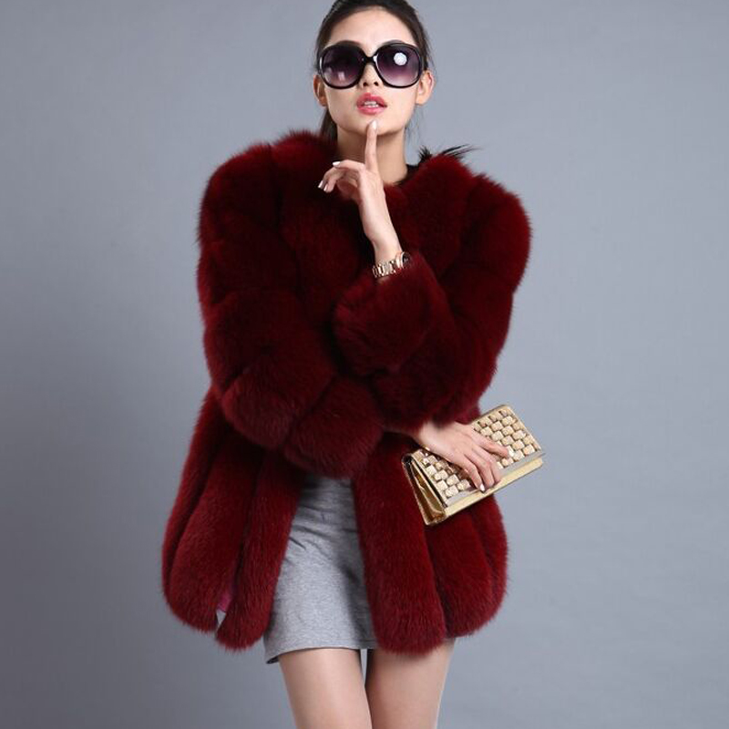 

4XL Warm Winter Luxury Faux Fur Coat Slim Long Pink Red Blue Faux Fur Jacket Women Fake Coats, Dark brown