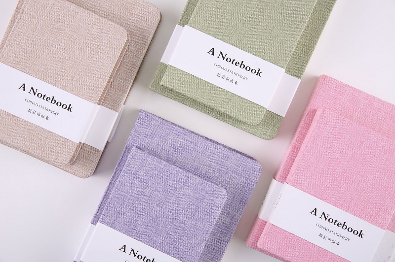 

Custom Logo Linen Notebook Fabric Cover Journal Notepand Diary Book Stationery Notebook Blank Line Paper Notebook