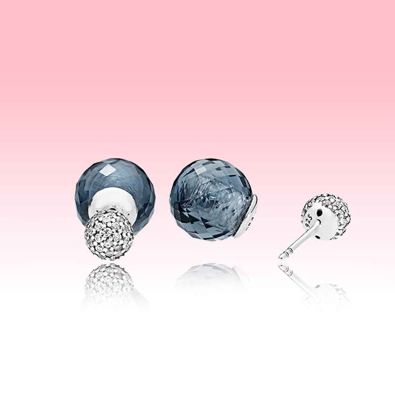 

Blue Water drops Stud Earrings High quality crystal ball EARRING with Original box for Pandora 925 Sterling Silver Women Earring