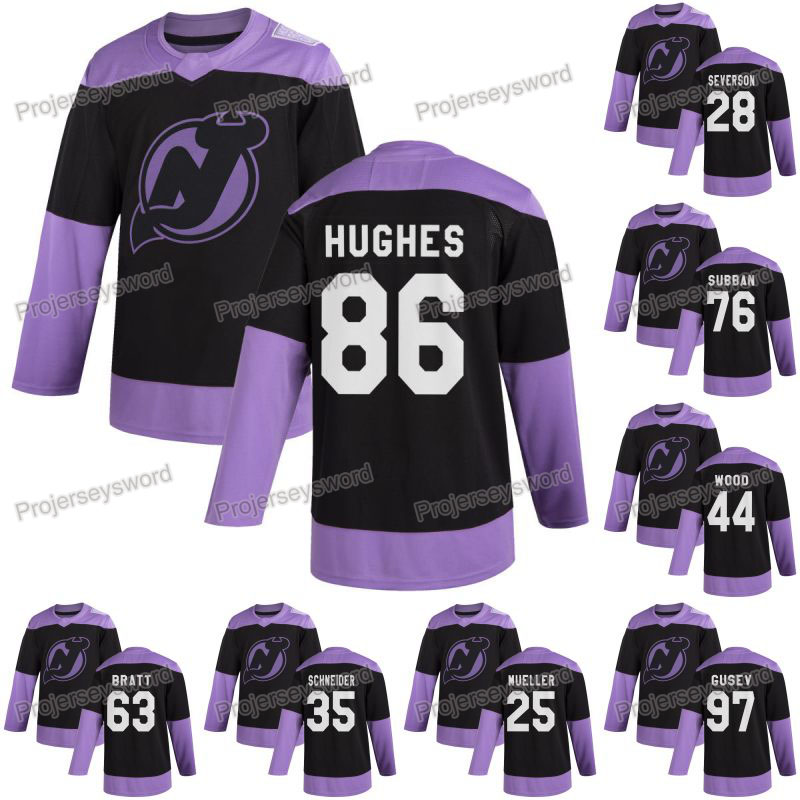 

New Jersey Devils Jack Hughes 2020 Fights Cancer Practice Jersey P.K.Subban Cory Schneider Miles Wood Pavel Zacha Nikita Gusev Jesper Bratt, 58 kevin rooney
