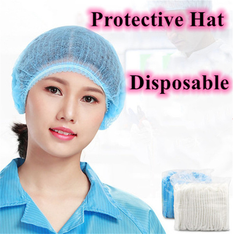 

Wholesale 100pcs/Lot Non-woven Prevention Women Men Disposable Hair Net Cap Head Cover Anti Dust Hair Protect Hat cap elastic Hats 0050